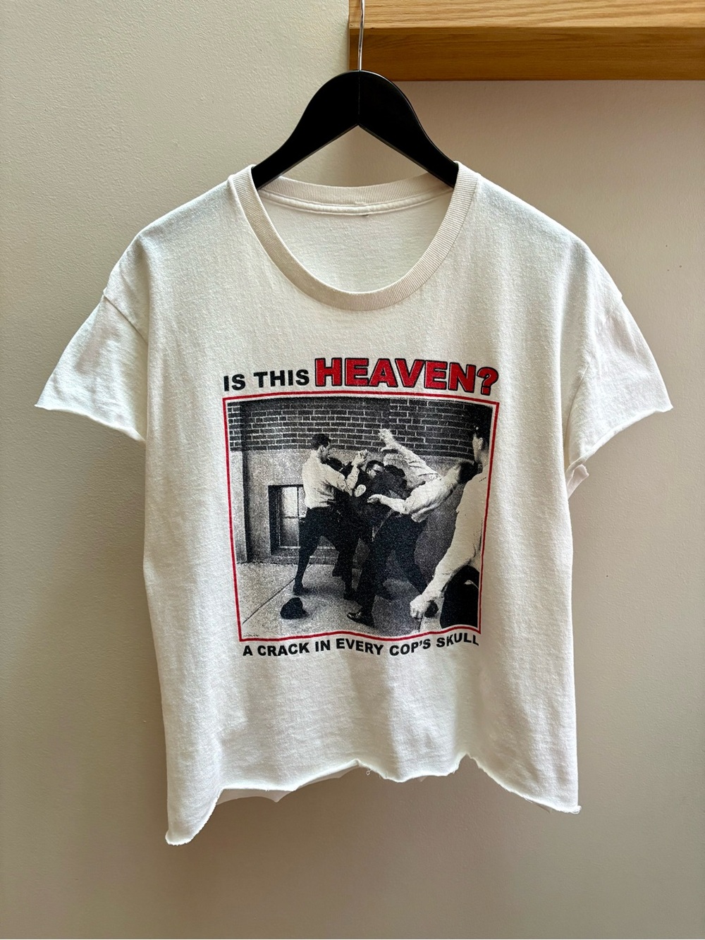 Is This Heaven? VTG 90s white Anti-Police T-shirt Cropped L